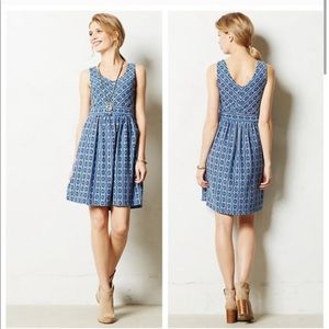 Maeve Anthropologie Lazuli Blue Aztec Print Dress